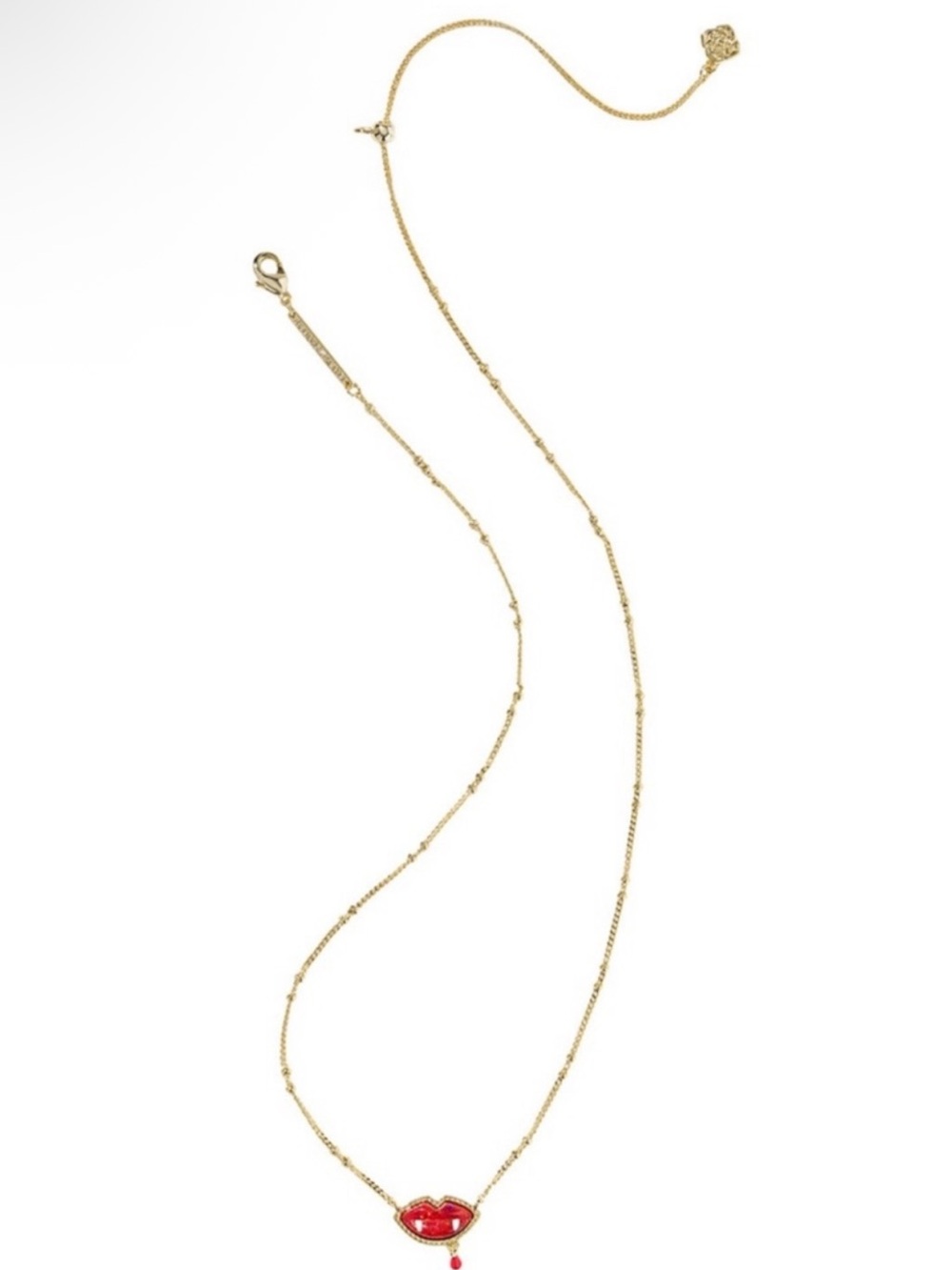 Kendra Scott Vampire Gold Short Pendant Necklace Red Lips Fangs NEW $75